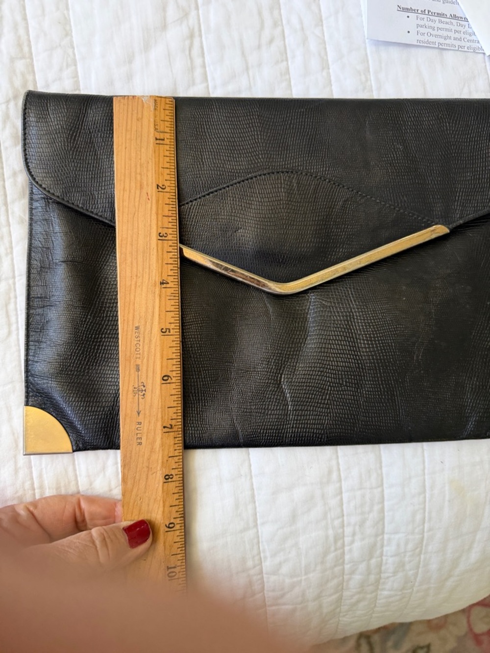 Vintage Phillippe Black Leather Envelope Clutch with Gold Accents - Picture 7 of 8